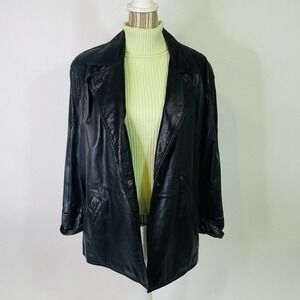 Vintage Wilson’s Leather Long Collared Black Coat Jacket 90s Y2K Medium Women's